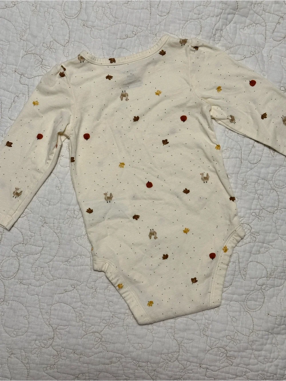 Carter's Cream Long-Sleeve Bodysuit with Autumn Dots and Leaf Print